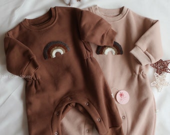 Baby romper bodysuit brown beige rainbow boho design baby shower birthday gift retro oversized sweater boy girl 3-12 months