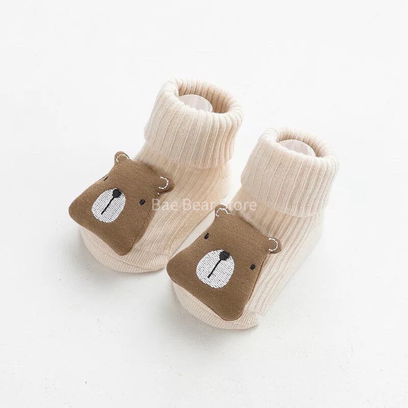 Set of 2 - Bear set - Bear socks - Baby high knee socks - Baby bear bonnet  - Baby socks - Bear hat - Merino - Cream - Baby girl/boy