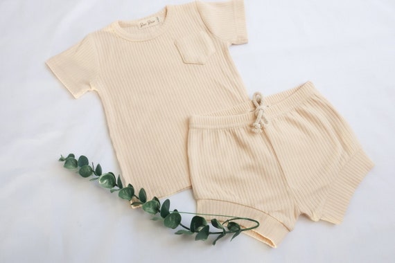 Baby Ribbed Cotton Tshirt Sets, Baby Summer Clothes, Baby Holiday Outfits, Baby Organic Cotton Clothes, Baby pastel colour clothes