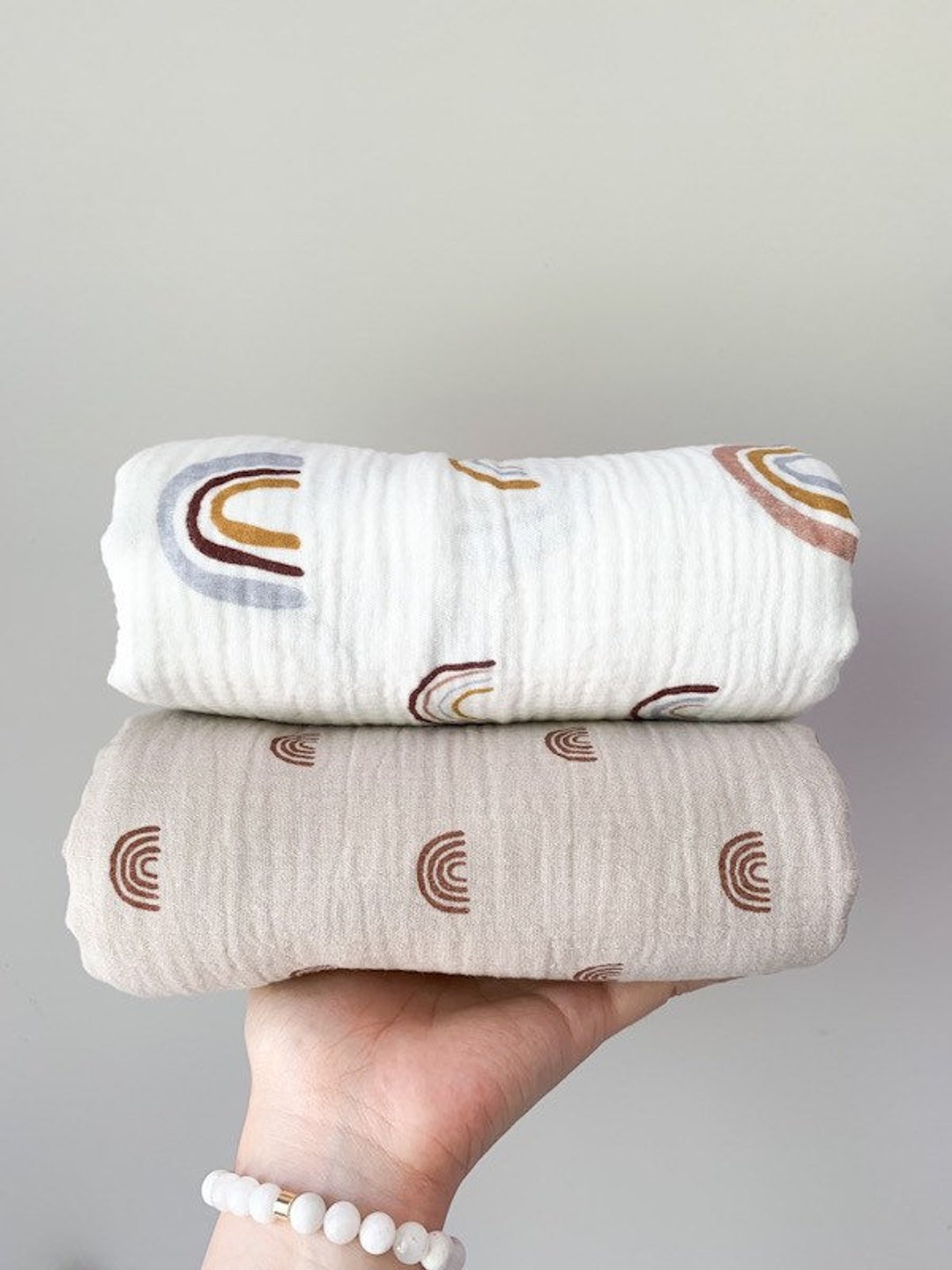 Boho Rainbow 100 Organic Cotton Muslin Swaddle Blanket, Newborn Swaddle, Rainbow Swaddle, Baby