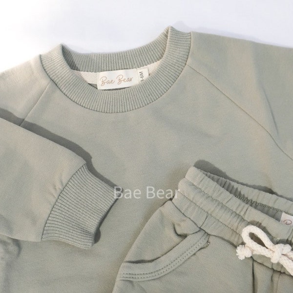 Sage Green Organic Cotton Sweatshirt & Jogger Sets | Baby Sweater French Terry Sweatshirt | Kid Jumpers | Baby Trousers