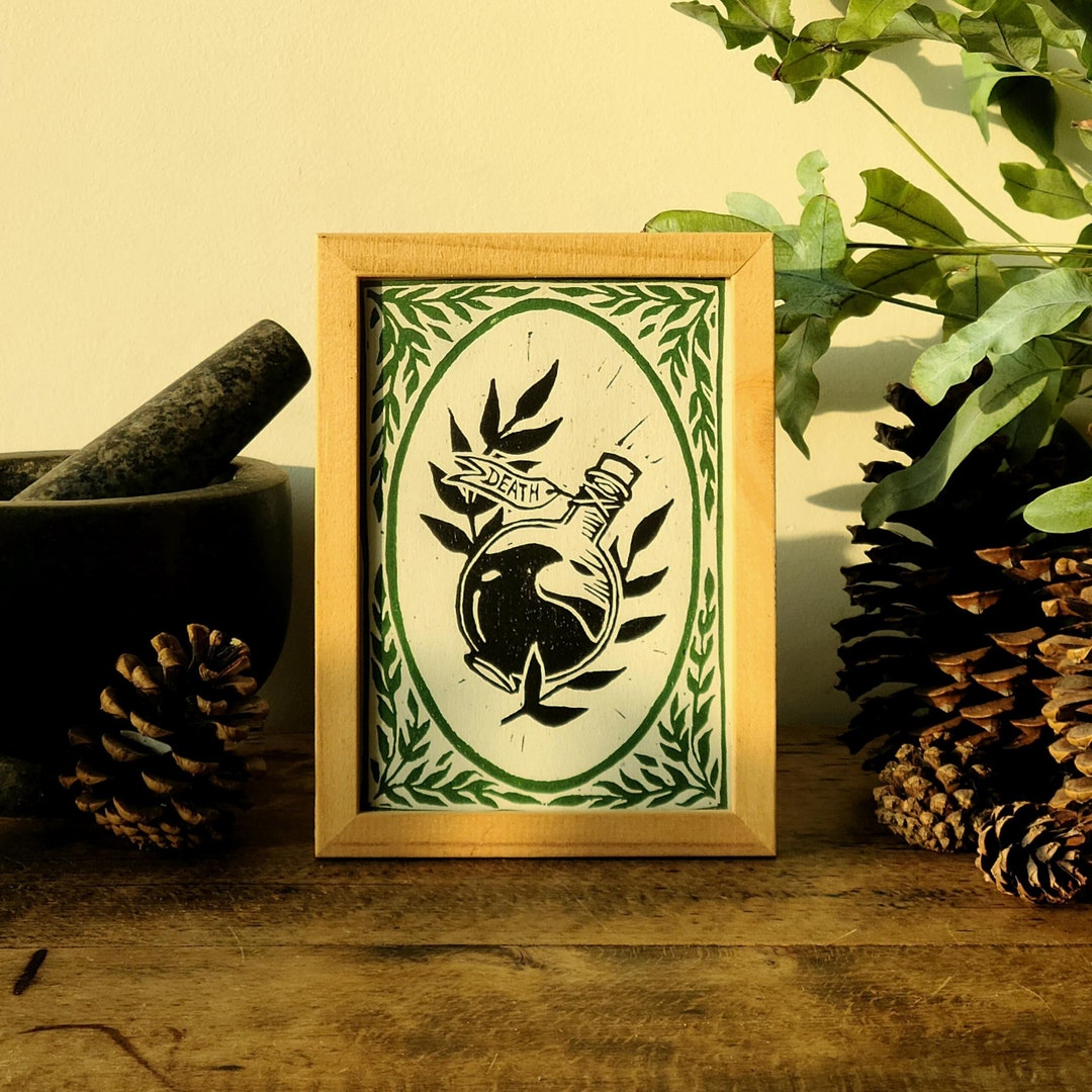 Linocut Print Death in a Bottle A6 Handmade - Etsy