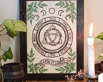 Linograbado - La Rueda del Año - A4 - Hecho a mano