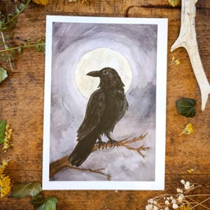 Crow and full moon - print on cardstock - A5