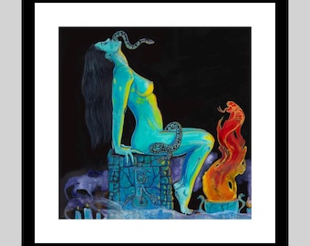Fine Art Print Nude Woman and Snake Erotic Fantasy Artwork Museum Quality Print Signed 12x12 Inch Unframed