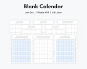 Blank Calendar Printable, Minimalist Monthly Calendar, Editable 12 Month Calendar, Fillable Portrait Calendar, Sunday Start, US Letter