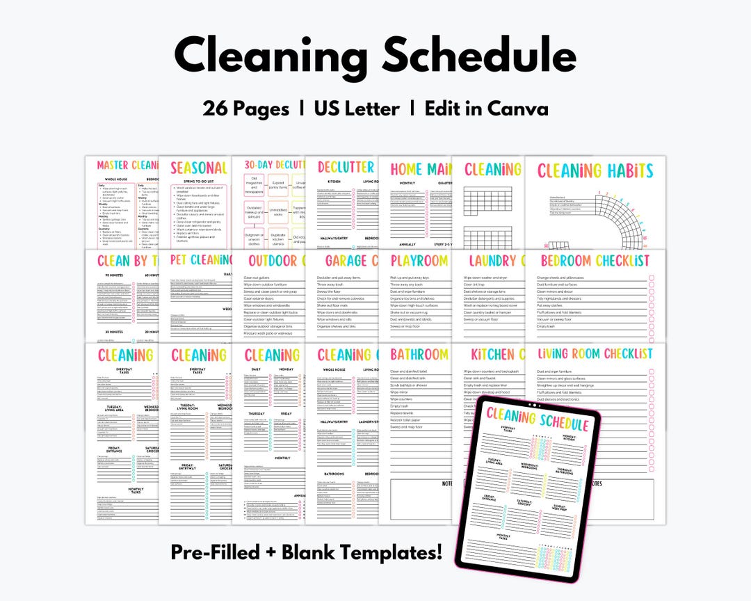 Editable Cleaning Schedule Bundle, Home Cleaning Binder, Printable ...