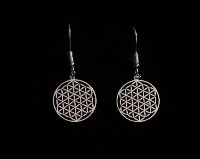 Flower of life earrings silver Sacred Geometry Eternal Blossom Silver Earrings - Flower of Life Inspired ear accessories
