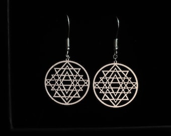 Sacred Geometry Elegance - Sterling Silver Sri Yantra Earrings