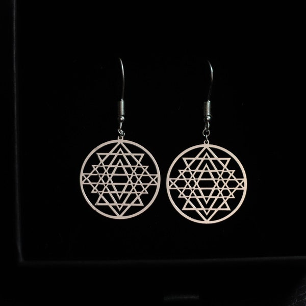 Sacred Geometry Elegance - Sterling Silver Sri Yantra Earrings