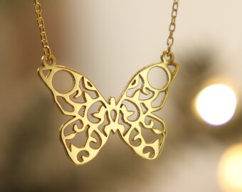 Sterling Silver Butterfly Necklace: Mandala Open Cut Pendant