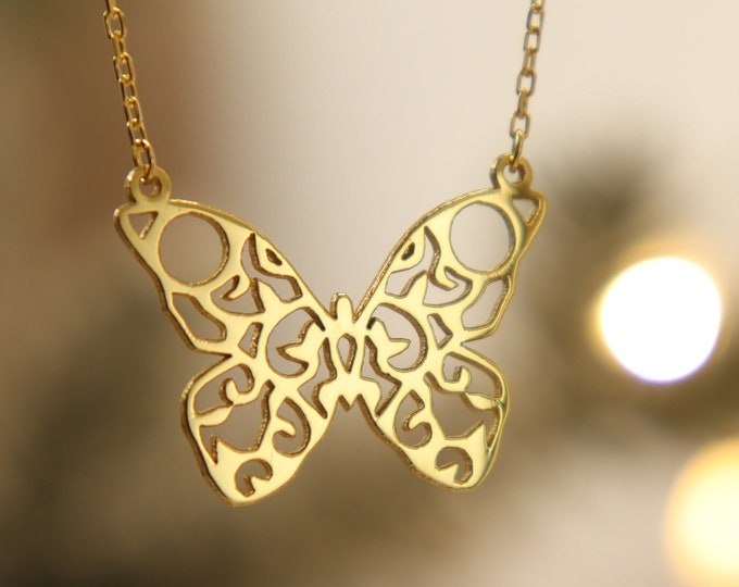 Butterfly with Mandala Design Mother's day Gift for Her Opencut Design Butterfly Necklace Rebirth Charm Hope Charm Pendant Symbolic Necklace