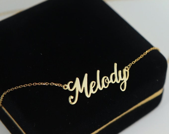 Personalized Name Necklace Perfect Gift Idea for Christmas Special Name Plate Pendant Silver Name Necklace in Gold Finish Stylish Gift