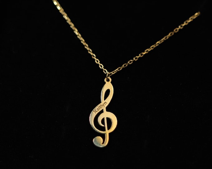 Treble Clef Necklace Silver Customizable Treble Clef Pendant Name Necklace for musicians Personalized Gift idea for Music Lover