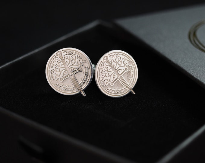 Silver Aragorn's White Tree and Broken Sword Cufflink Elegant 925K Silver Cufflinks with Aragorn's Broken Sword & White Tree Design