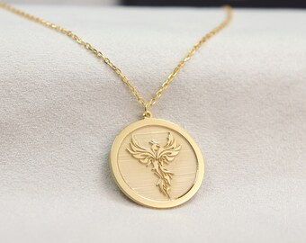 14K Gold Phoenix Necklace: Sterling Silver Rebirth Pendant
