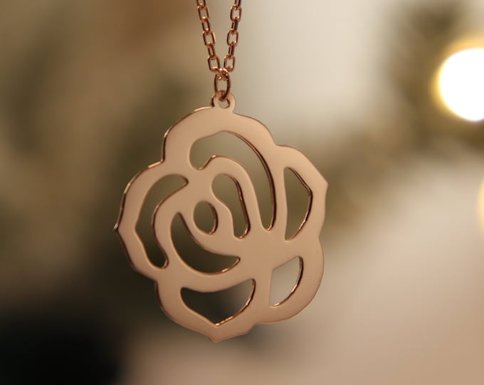 Rose Petals Necklace for Women Silver Rose Necklace Best gift for Mom Mid Century Design Mother's day Gift for Her Dainty Necklace