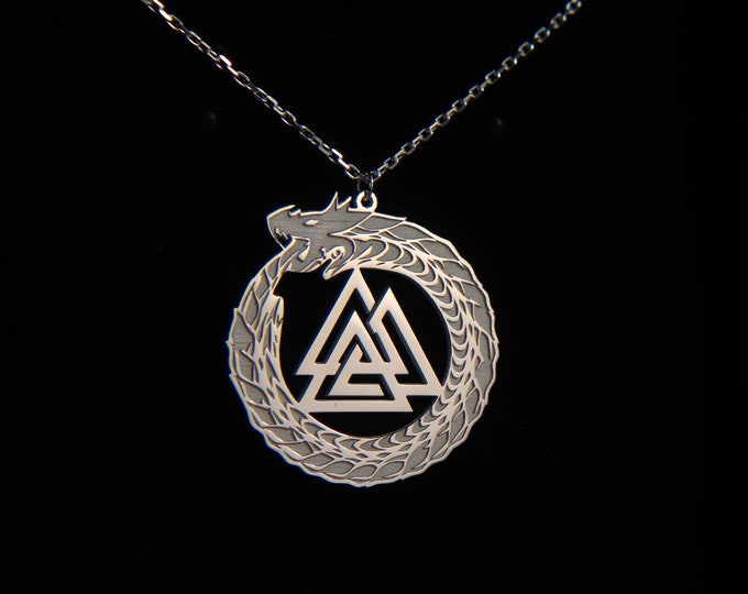 The Ouboros Vegvisir Valknut Rune Vegvisir Knot of Fallen Odin's Warrior Necklace Guidance and Protection Charm for men Gift for women