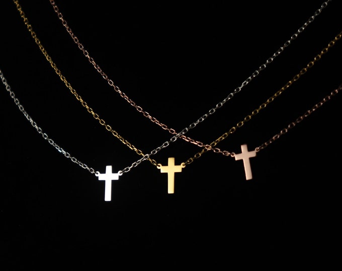 14K Gold Tiny Cross Necklace Real Gold Necklace Dainty Gold Cross Necklace Mother's Day Gift for mom Small Cross Necklace Gift for her