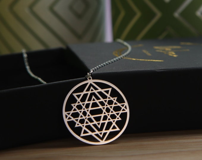 Sacred Sri Yantra Necklace  Embrace Divine Geometry in Silver Mothers Day Gift Idea