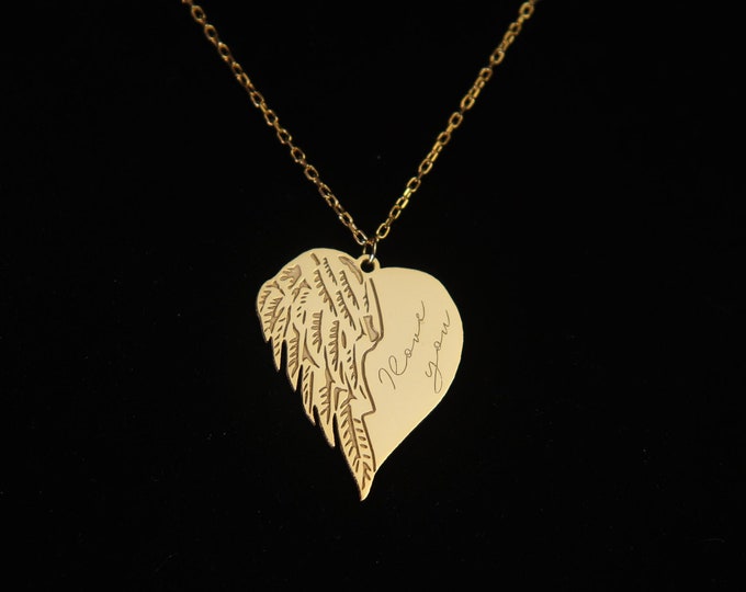 Necklace with heart and wing Dainty gift idea for Mother's day gift for her Remarkable design Stylish Pendant for showing your love