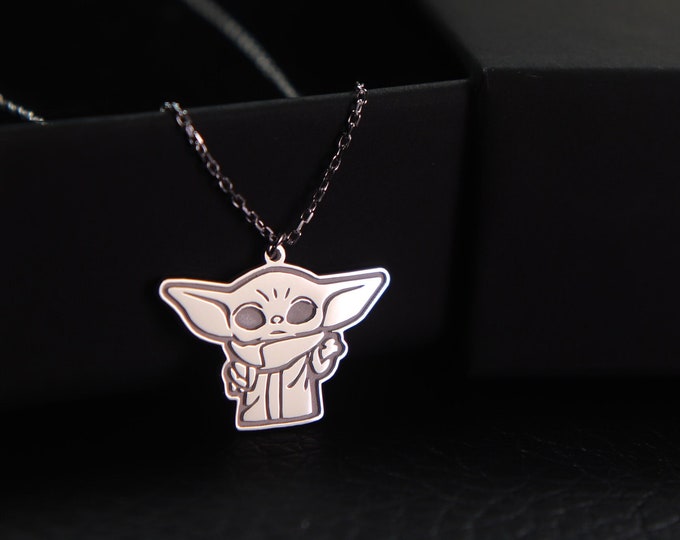 Enigmatic Galactic Infant Necklace The Grogu Necklace Silver Baby Yoda Pendant Necklace Handmade Gold Yoda Charm for Fans Halloween Gifts