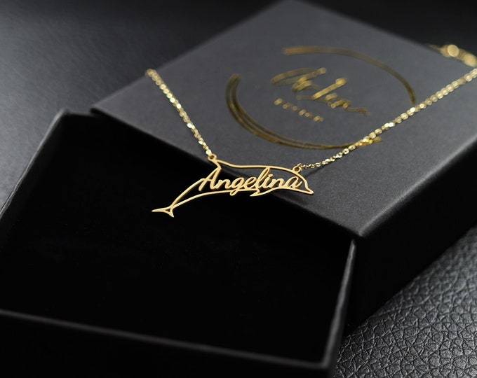 Personalized Silver Dolphin Necklace - Symbol of Playfulness and Connection, Custom Name Pendant for Mothers Day Gift Idea