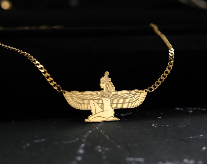 Maat The Goddess of truth Necklace silver 3 mm Curb Chain Ma'at pendant symbol of balance and harmony Spiritual and ancient gold necklace