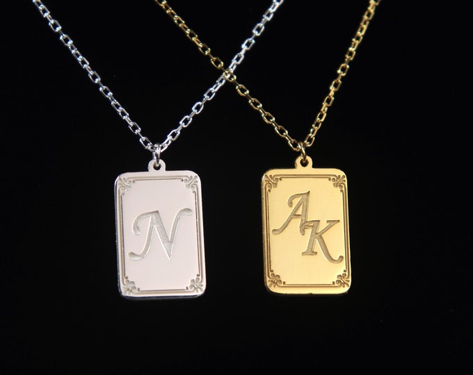 Initial Charm Necklace Silver Framed Personalized Elegance Best Couples Initial Necklace Personalized Name Initial Pendant Christmas Gift