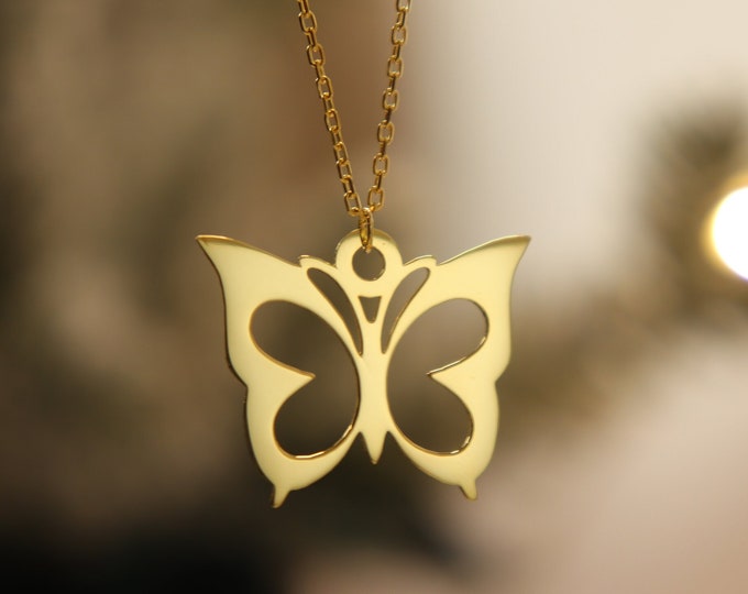 Gold Butterfly Necklace with Heart Inside Mother's day Gift for Her Rebirth Charm Hope Charm Pendants Symbolic Necklace moms gift idea
