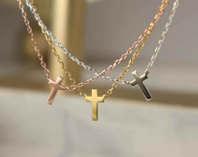 Tiny Cross Necklace Dainty Gold Cross Necklace Personalized Jewelry Small Cross Necklace Mother's day Gift for Her Stylish religious Charm