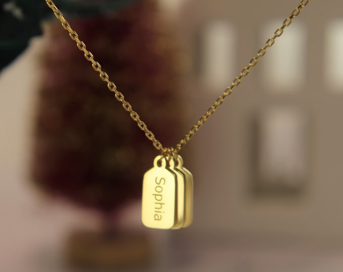 Name Tag Necklace, Custom Bar Necklace, Engagement Gift, Custom Family Necklace, Couple Necklace, Mother's Gift for Her, 14K Gold Name Tag