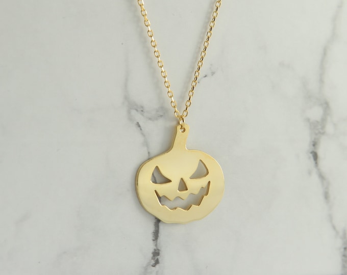 Little Scary Pumpkin, Silver Halloween Pumpkin Pendant, Dainty Spooky Pumpkin Face Necklace, Holiday Spirit, Gift for Her