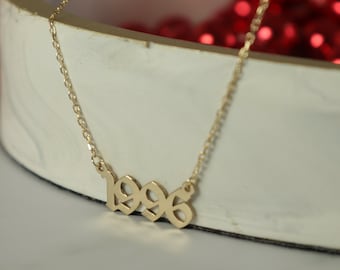 14K Solid Gold Number Necklace: Personalized Year Necklace