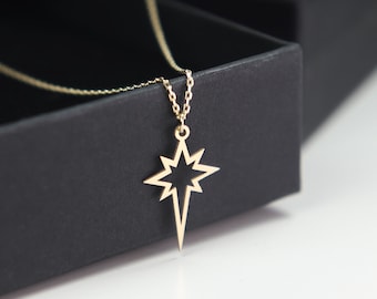 14K Gold North Star Necklace: Celestial Jewelry Gift