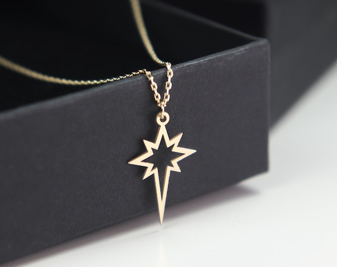 14K Gold North Star Necklace for women Mother's day Gift Solid Gold Celestial Necklace Polar Star Necklace Best Gift for Her Stylish 14K
