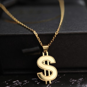 Dollar Sign Charm Silver Dollar Pendant Gold Plated Dollar Necklace Dainty Cable Chain and Dollar Sign Necklace gift for her and him