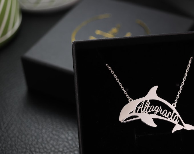 Custom Orca Name Necklace  Personalized 925 Sterling Silver Killer Whale Pendant  Ocean Animal Jewelry, Marine Life Gift, Sea Lover Necklace