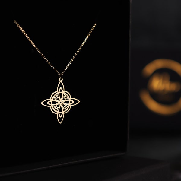 Witches Celtic Knot 14K Solid Gold Powerful Talisman Necklace for Spiritual Person Gift for balance and Connection to Universal Energy