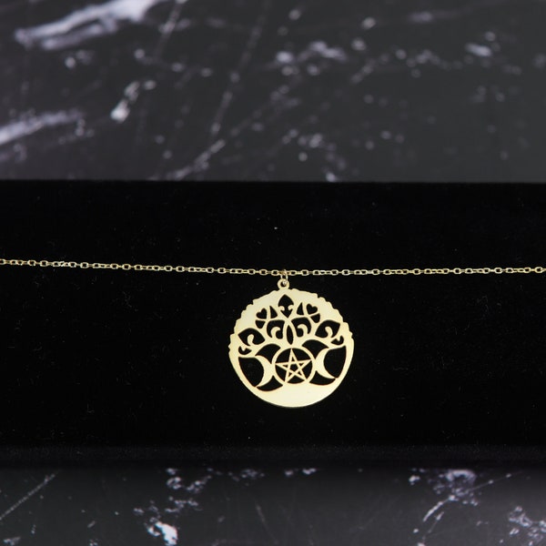 The Wiccan Tree of Life and Pentagram Gold Talisman Necklace for Spiritual Mothers Powerful connection to the Universe Pendant in Silver