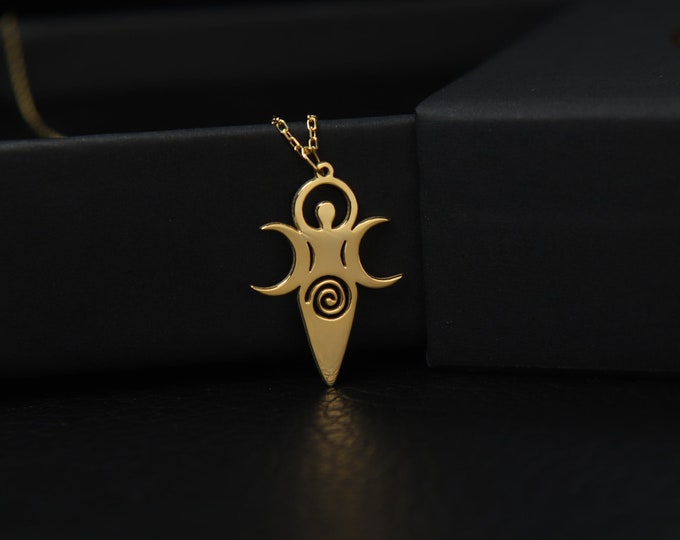 Triple Moon Goddess Necklace 14K Gold Divine Feminine Energy Ancient Symbol Maiden the Mother & the Crone Triple Moon Mothers Day Gift Idea