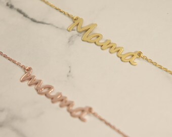Sterling Silver Mama Script Necklace – Mother's Day Gift