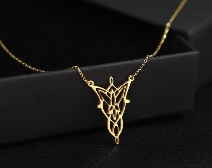 14K Gold Eternal Radiance: Arwen's Light-Bearer Necklace in Gold Elven Elegance Pendant Arwen Elfie Evenstar Necklace Arwen's Wedding Gift
