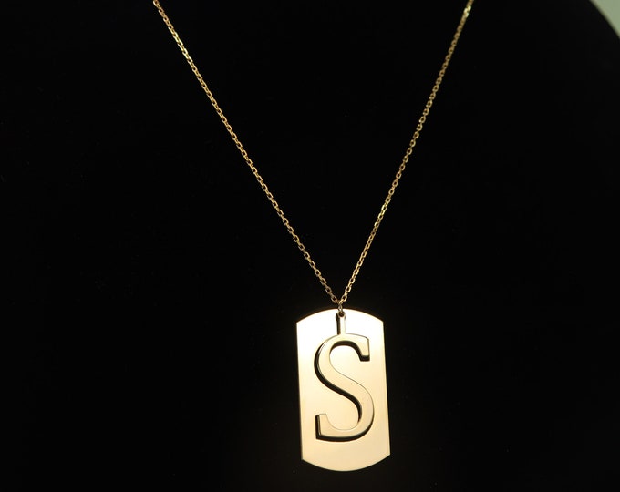 Necklace Initial Letter name tag Army Style moving Letter Pendant Initial cut out Necklace for her Name tag for your pet Custom initial gift