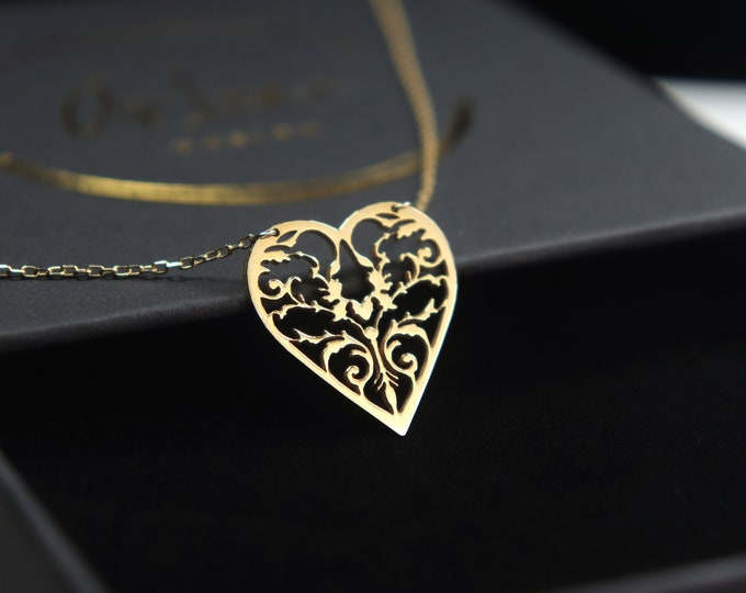 Mandala Heart Gold Heart Necklace for Women Mother's day Gift for Her Elegant Design of a heart shape Dainty Heart Pendant for moms gift