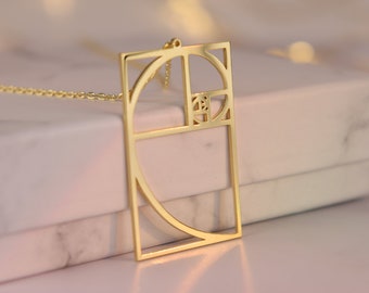 The Fibonacci Sequence Necklace for Men and Women, Gold Vermeil Fibonacci Spiral pendant, The Golden Ratio Necklace, Silver Sacred Geometry