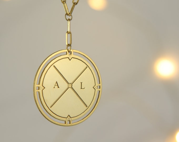 Compass Pendant on Paperclip Chain 14k Solid Gold Mother's day Gift for Her, Family Necklace, 14k Gold Gift for Her, Family Gift for Him