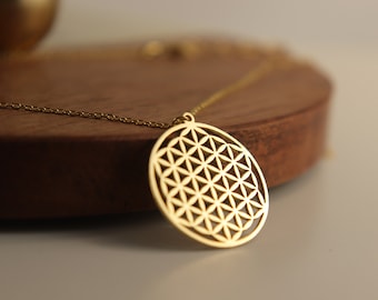 14K Gold Flower of Life Necklace: Sacred Geometry Pendant