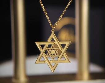 Shield of David Necklace Star of David The Connection Between God and Torah Seven Compartments of Humanism Magen David Pendant SixSided Star