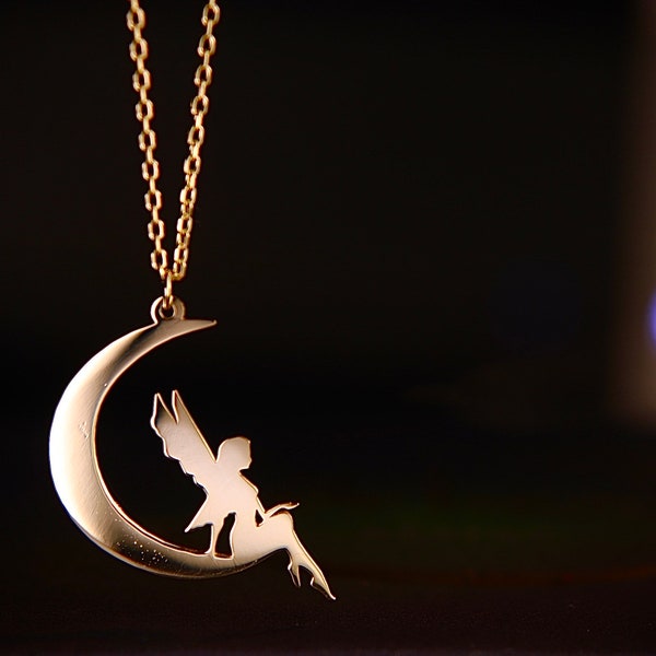 Moon Pixie Necklace Fairy on the Crescent Moon Stylish Moon Pendant Delicate Fashion Best Gift Mothers day special Gift for You gift for her